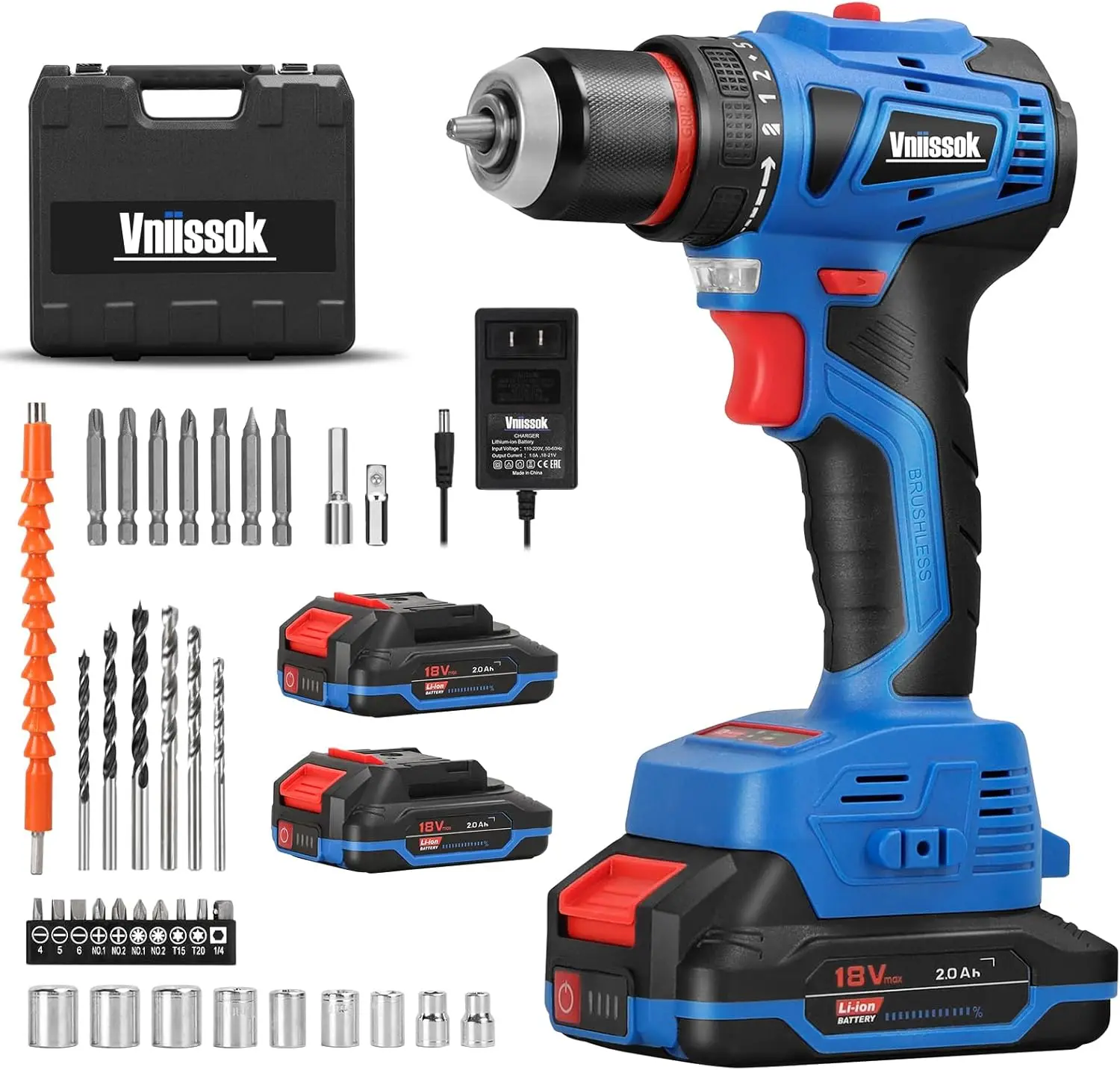

Cordless Drill Set,18V Brushless Power impach driver with Battery and Charger, 3/8' Keyless Chuck, Variable Speed, Drill