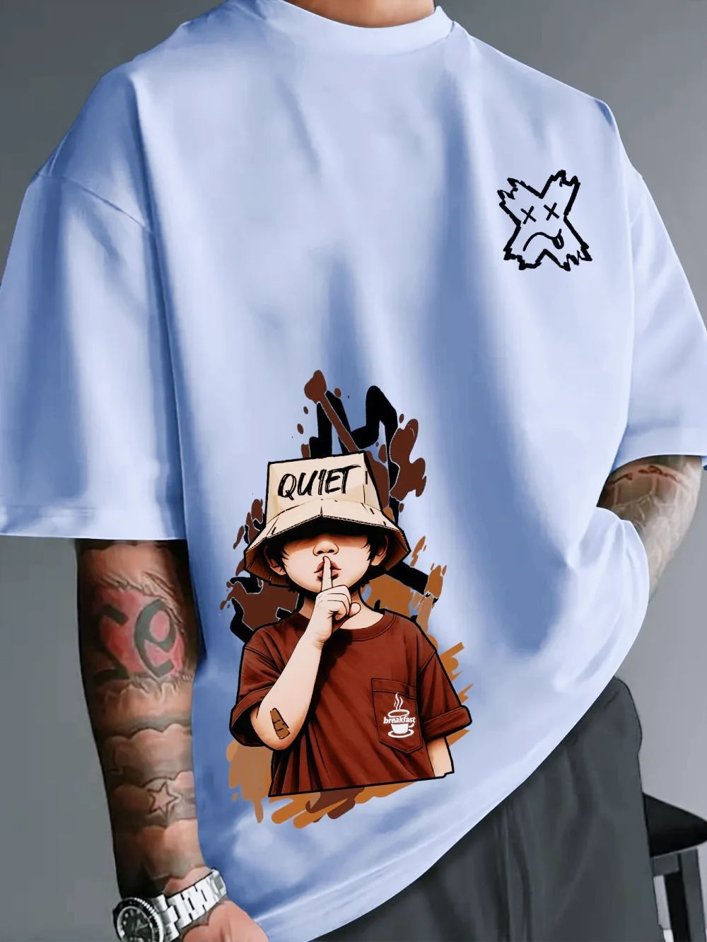Europäisch-Amerikanisches Herren-Sommer-T-Shirt aus 100% Baumwolle mit Rundhalsausschnitt, Cartoon-Charakter-Buchstabendruck, Weiches Outdoor-Street-T-Shirt – Detail 3