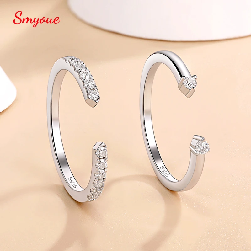 

Smyoue 18k White Gold Plated All Moissanite Rings for Women Adjustable Sparkling Wedding Band 925 Sterling Silver Lab Diamond
