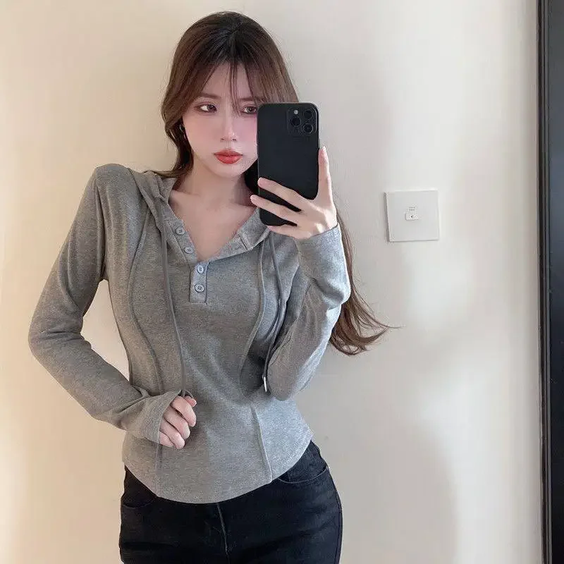 Autum Sweatshirt Long Sleeve Casual Women Top Solid Shirt Sleeve Hooded Korean Women's Blouse Zip Up Sweat Shirts For Women