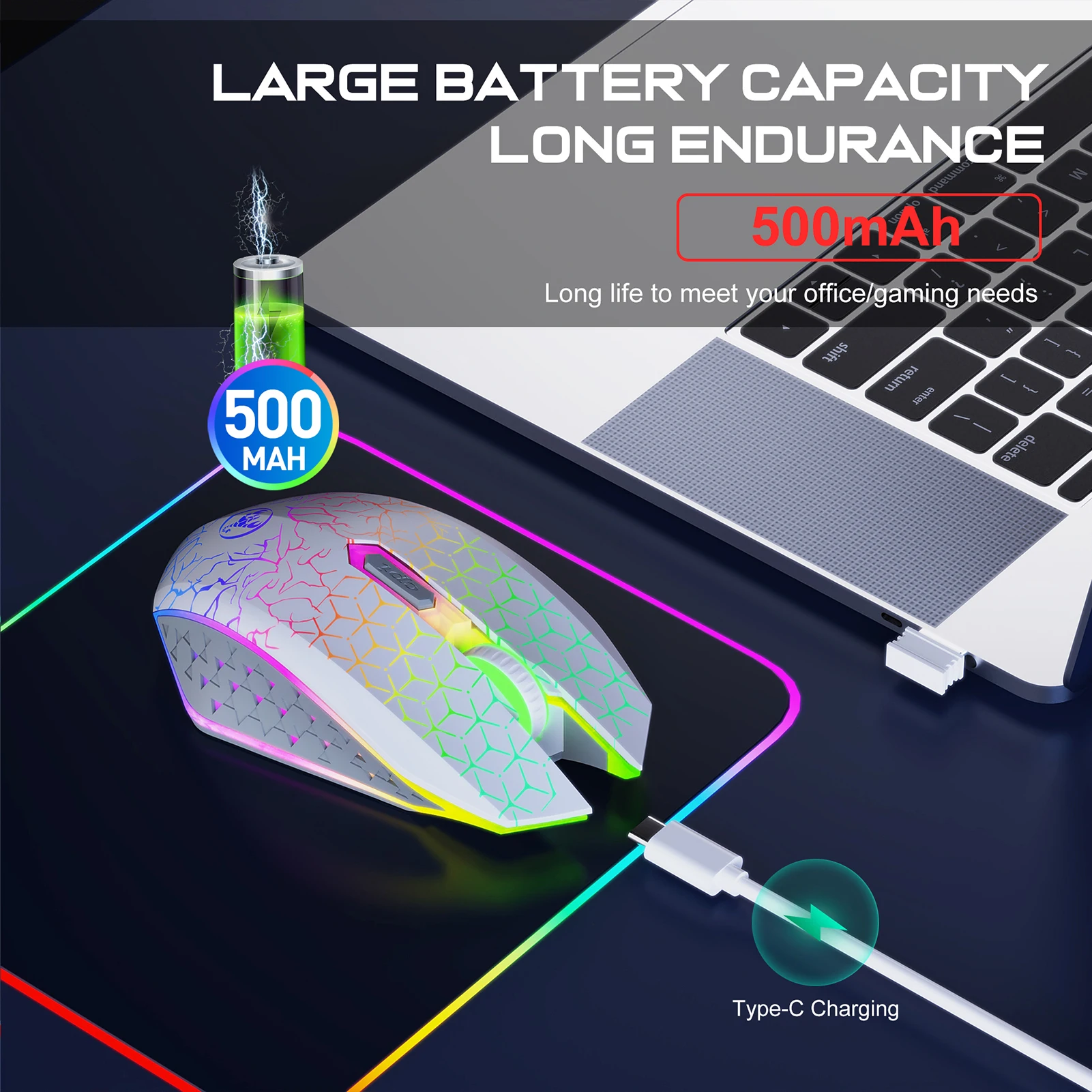 Dual-Mode Wireless Mice 2.4G+BT5.2 Quiet Computer Mice with 7 Color Backlight Portable USB Cordless Gaming Mouse Controller