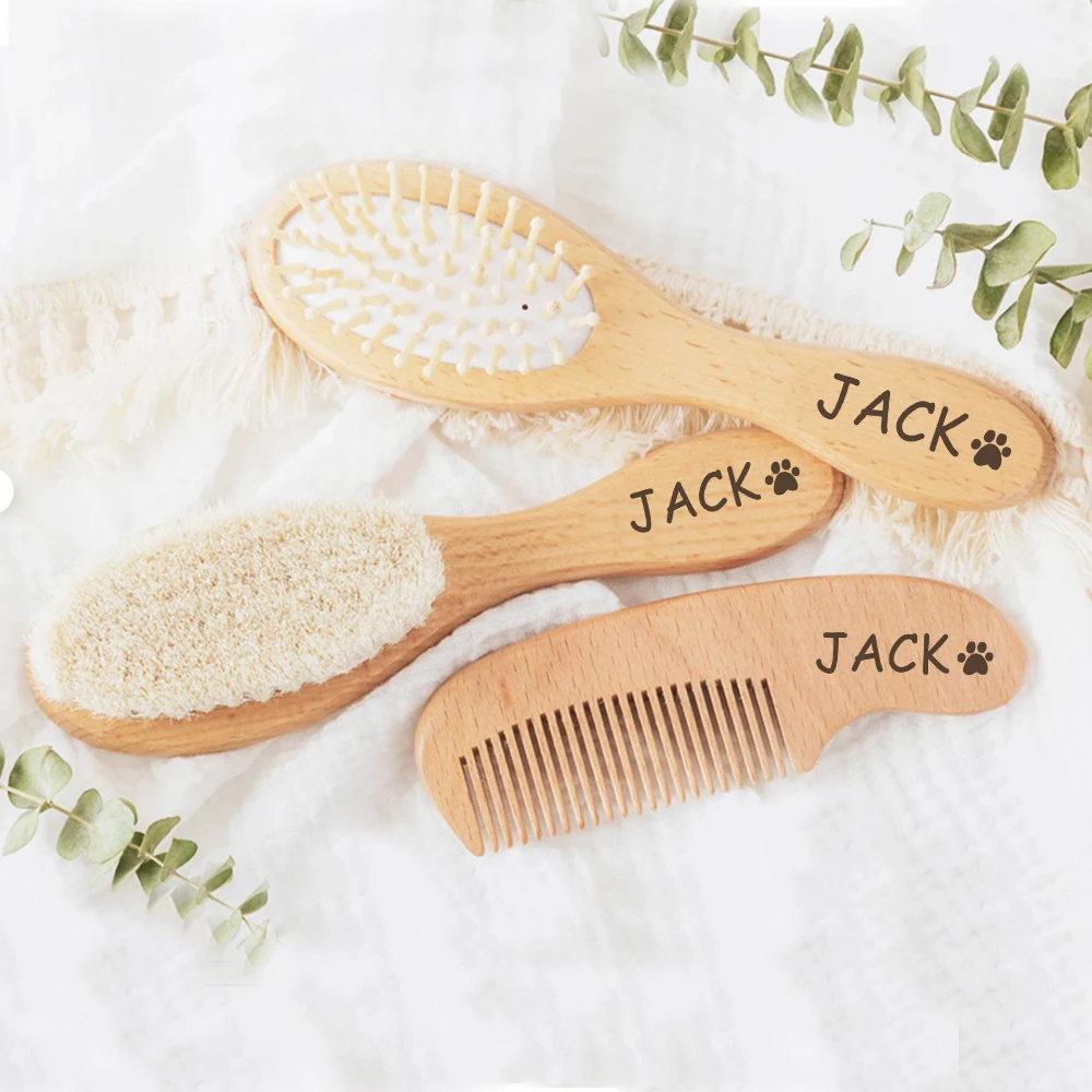 Personalized Baby Hair Brush for Newborn Custom Wooden Brush Baby Comb Baby Shower Gift Engraved Baby Hair Brush Wooden