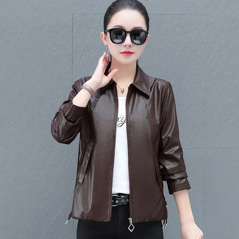 Leather Coat Ladies 2025 New Spring Autumn Windproof Waterproof High-Quality PU Jacket Women's Short Overwear Fashion Overcoat