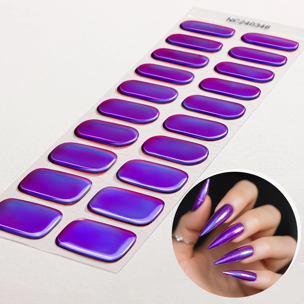 

20Tips Metallic Semi Cured Gel Nail Strips Aurora Chameleon Full Cover Gel Nail Wraps for Women Manicure UV/LED Lamp Required