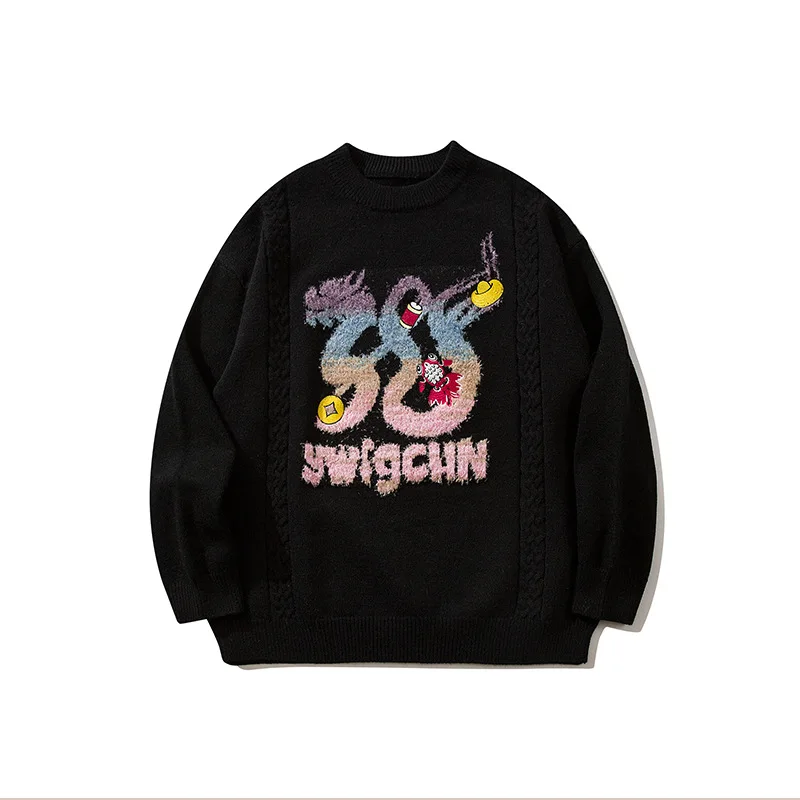 National tide dragon year cartoon 2023 autumn and winter couples senior all-round long-sleeved knitted sweater