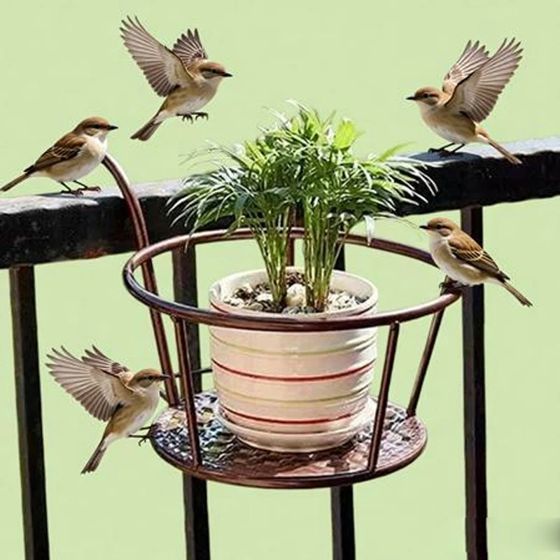1PC Iron Art Hanging Baskets Flower Pot Balcony Hanging Plant Round Racks Railing Fence Outdoor Window Bonsai Stand Decoration