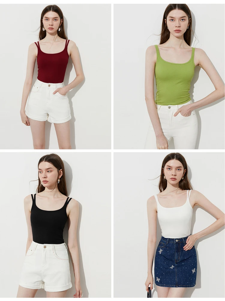 Dplay Red Strap Vest Women's Slim Fit Inteated Chest Pad Top Summer New Sle Faionable Bal Commute Sle Vest