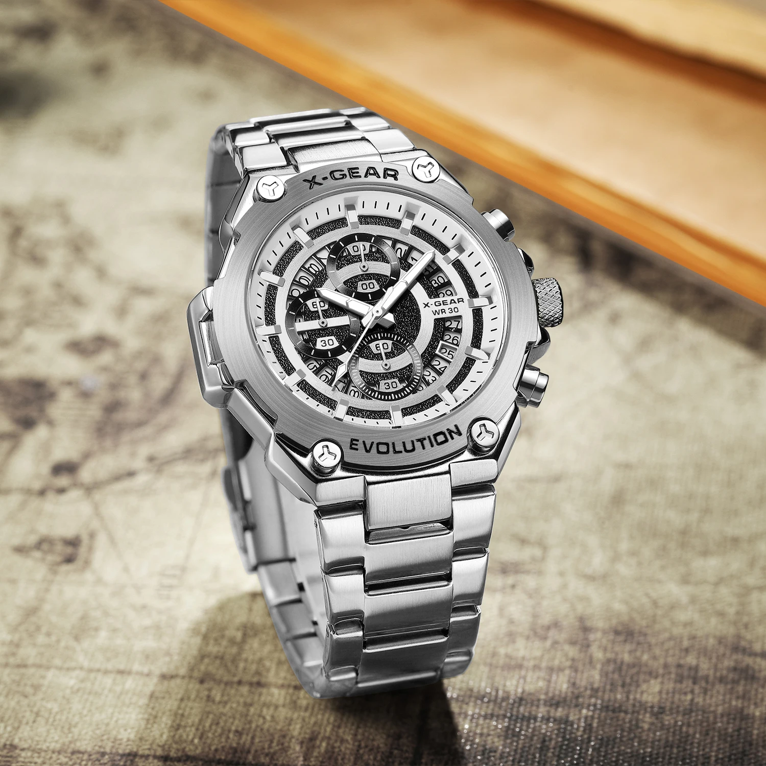 

Водонепроницаемые спортивные кварцевые часы для мужчин со светящимися фазами луны, повседневные наручные часы из нержавеющей стали