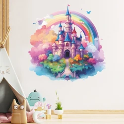 Cartoon Rainbow Castle Magic Kingdom Wall Sticker for Kids Room Girls Room Decoration Princess Castle Vinyl Nursery Decor Decals