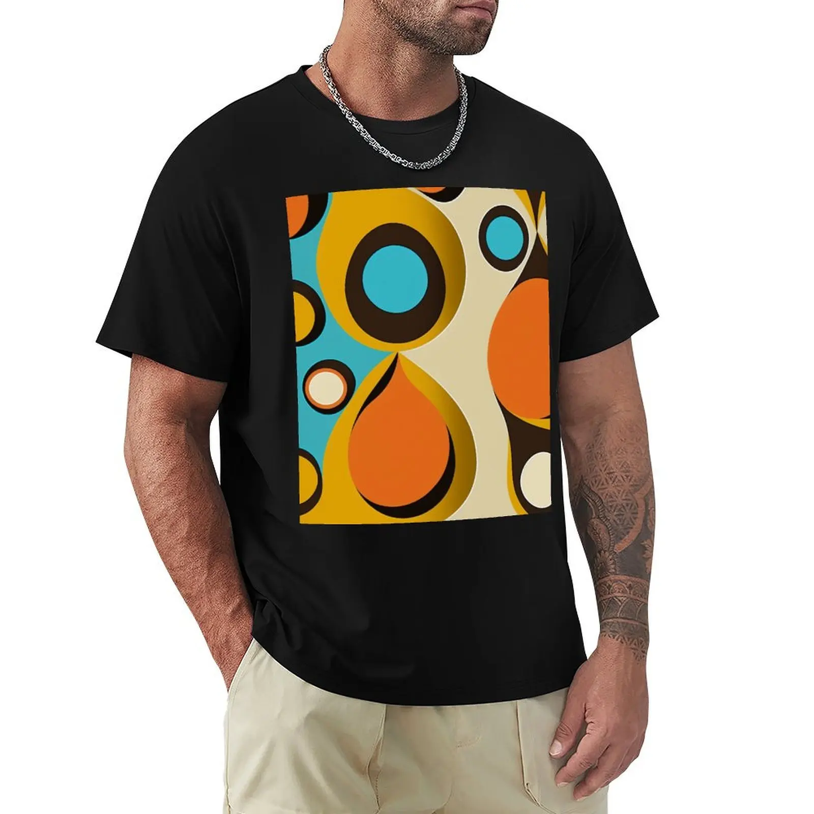 

Retro Sixties Mod Flowers (blue, brown, orange) T-Shirt summer top anime clothes blue lock graphic tee shirt men t shirts