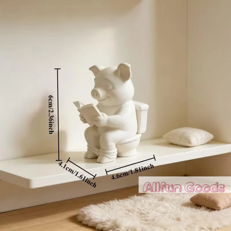 [TG835]Cute Pig Sitting On Toilet Bathroom Decor Tabletop Or Wall Mounted For Home Office Living Room Display Decor