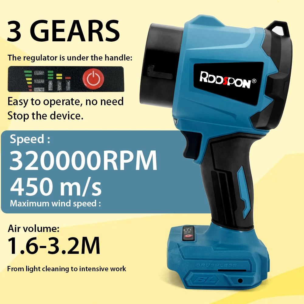 3000 واط فرش توربو مروحة منفاخ 320000 دورة في الدقيقة 450 متر/الثانية ورقة الثلج الغبار تهب أداة لبطارية ماكيتا الكهربائية المحمولة مروحة نفاثة #5
