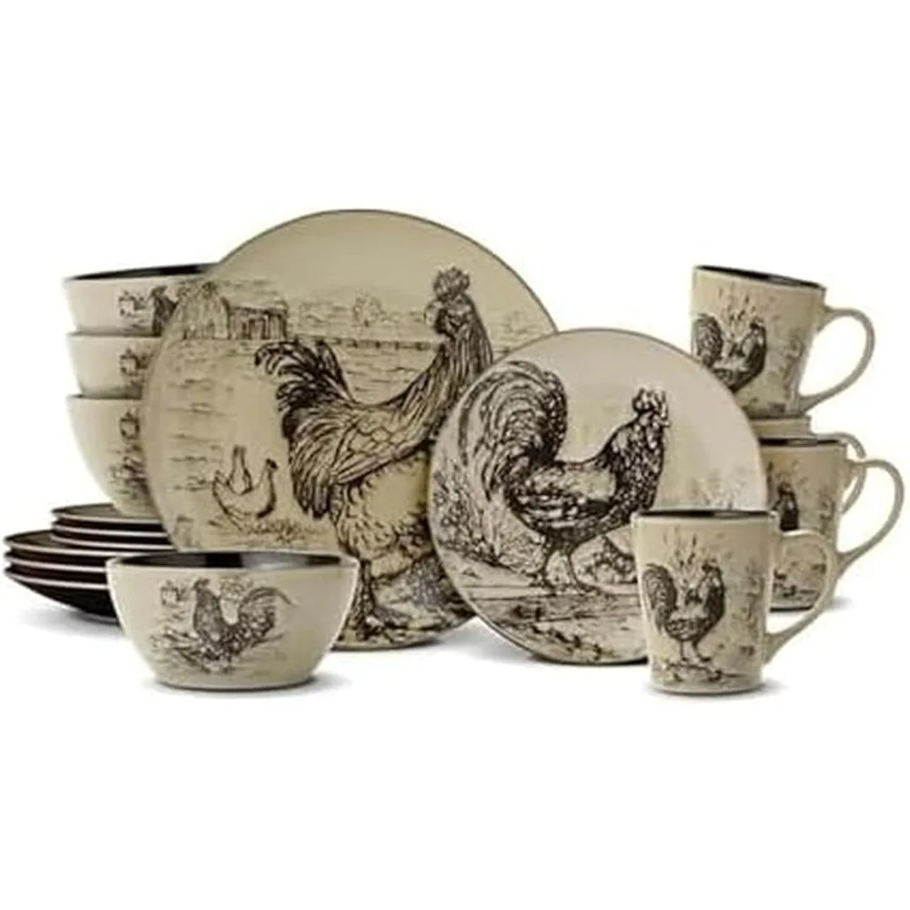 

Pfaltzgraff Rooster Pattern 16-Piece Dinner Set for Four in Brown