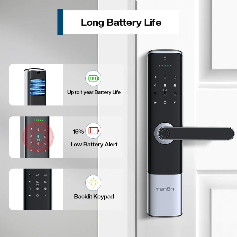 Tuya RFID Key Card Battery-powered Google Home Smart Lock Aluminum Fingerprint Lever Bluetooth App Connectivity Keyless Password