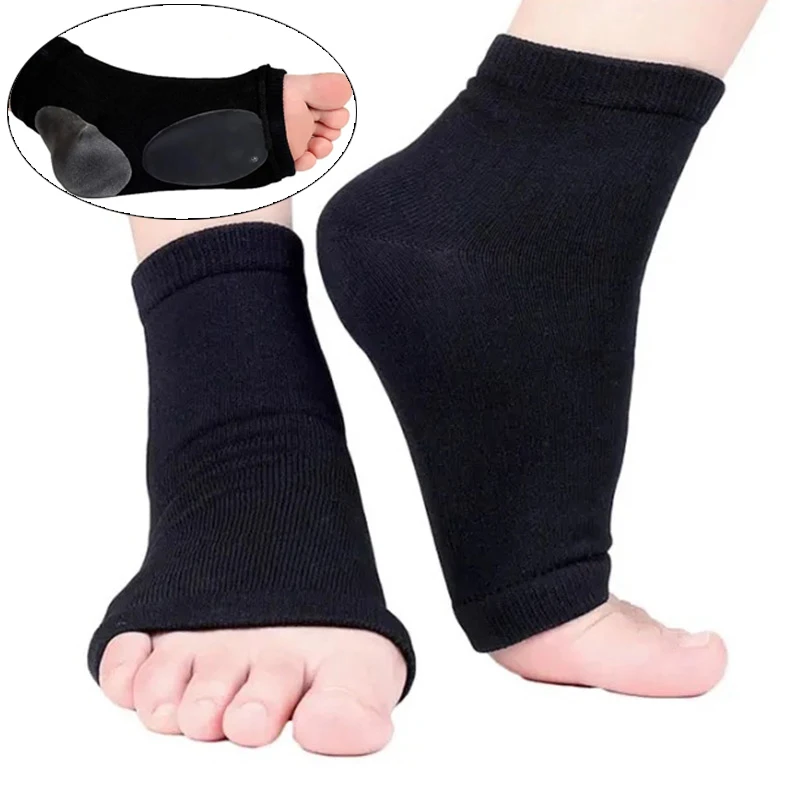 2 pezzi di supporto per arco plantare, imbottitura in gel elastico morbido, calzini per arco in tessuto, per alleviare il dolore al piede piatto, fascite plantare, speroni sul tallone