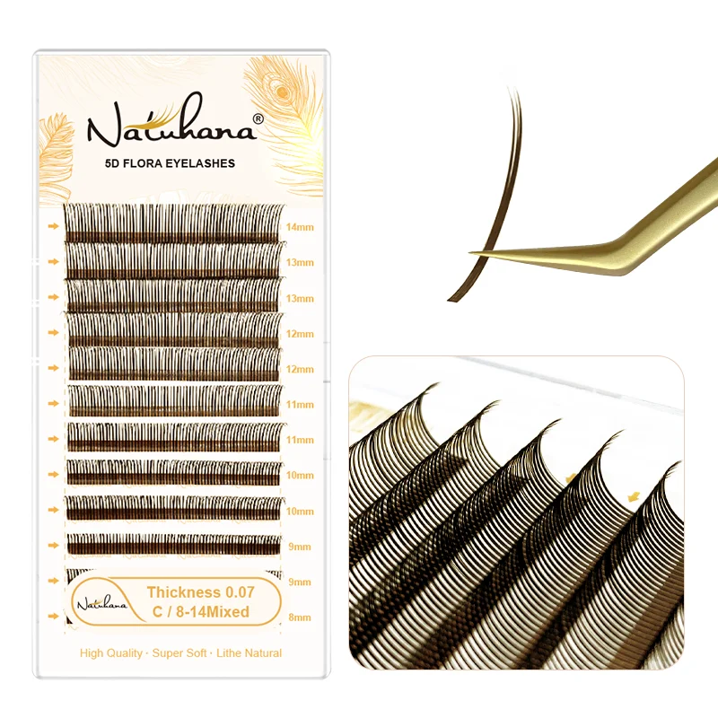 NATUHANA Brown Black Wet Eyelash Extensions Brown 5D Spikes Fairy Flora Lashes Type Eyelashes Supplies