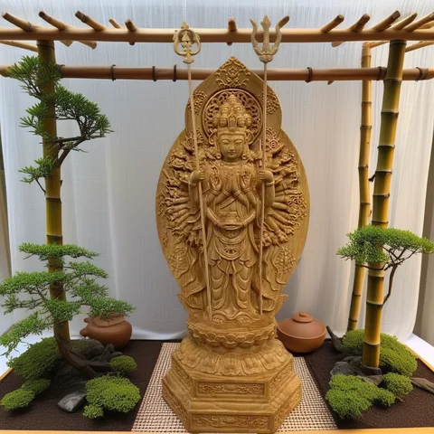 Escultura em madeira Mil mãos Avalokitesvara Bodhisattva esculturas estatuetas figuras budistas Home Room Office Estátua Feng Shui