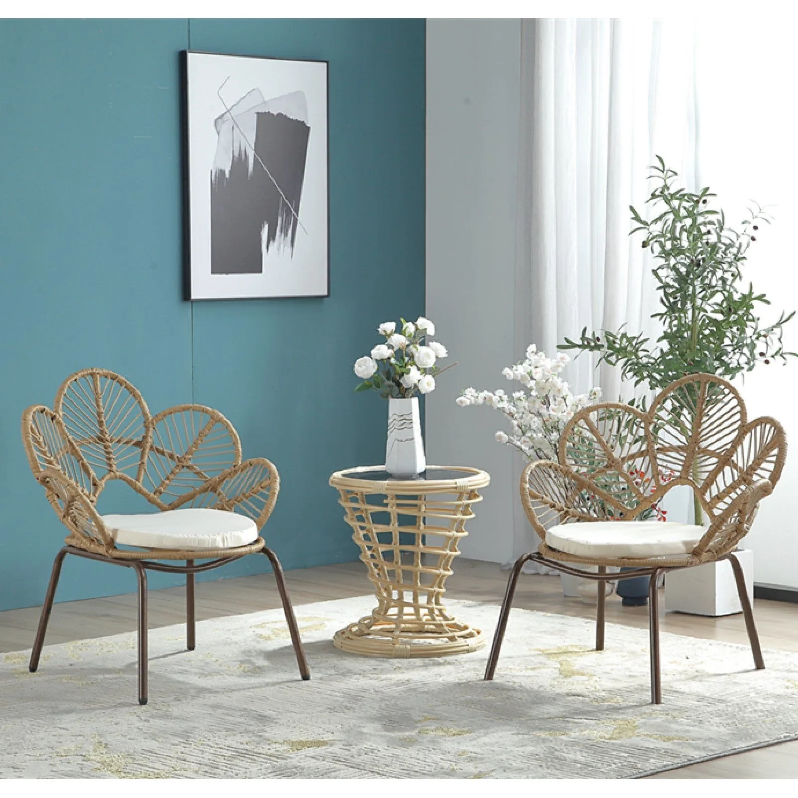 Balcony table and chairs two chairs one table combination living room leisure imitation rattan woven coffee table outdoor rattan