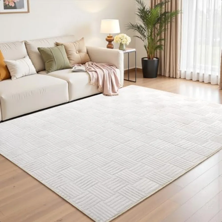 

4x6 White Washable Shag Area Rug for Girls Bedroom Modern Geometric Non Slip Living Room Rugs Fluffy Soft Thick Carpet for Room