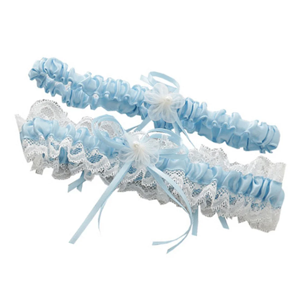 

Bridal Wedding Garter Blue Lace Ribbon Flower Elastic Design Comfortable for Bride Bridesmaid Prom Party Decoration New
