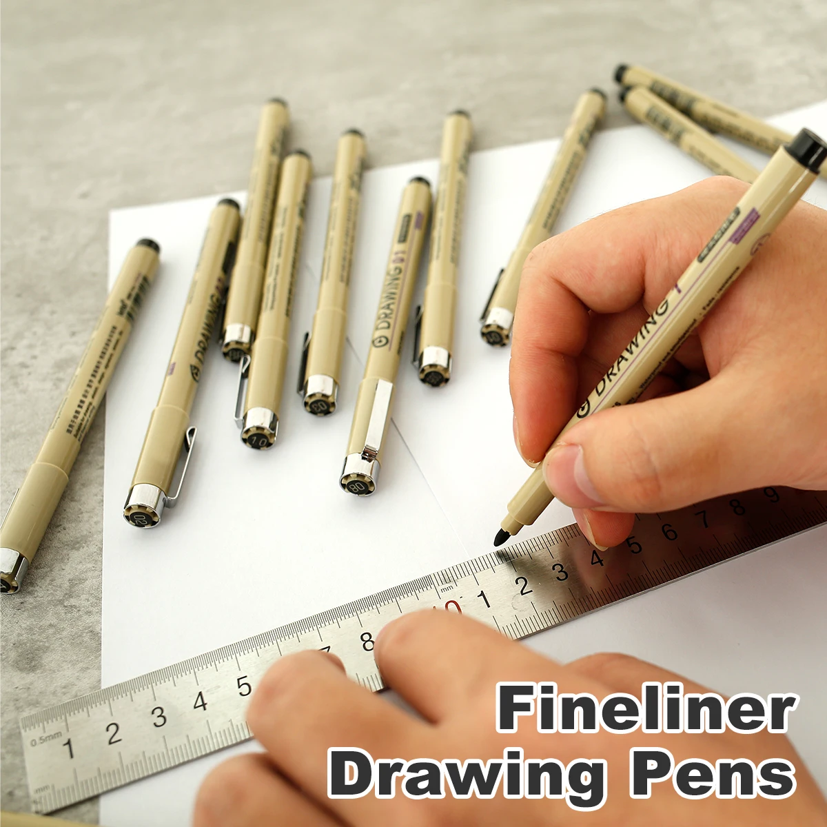 12Pcs Fineliner Pens Set Waterproof Manga Markers Pen Hand-painted Micro-line Pen Quick Drying Sketch Pens Set Black Fine Line