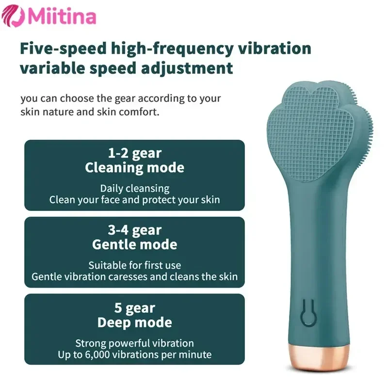 Miitina USB rechargeable blackhead remover, pore cleansing, electric silicone cleansing brush, vibrating sonic massager