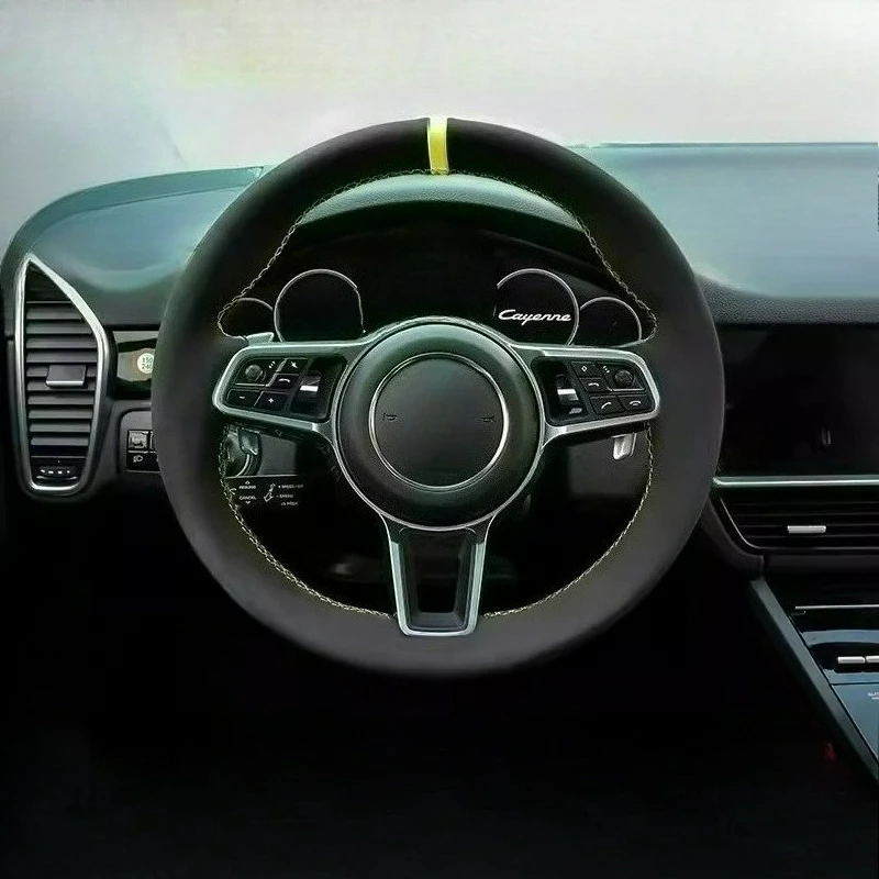 

For Porsche Cayenne Macan Panamera 911 996 997 959 Hand Stitched renovation wear-resistant black suede car Steering wheel cover