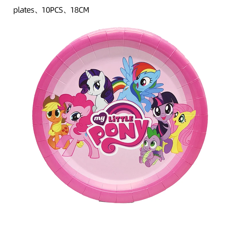 Cartoon-Pony-Thema Geburtstagsparty-Dekorationsset: Tischdecke, Teller, Becher, Ballon, Tortendekoration, Banner, Pferd, Geschenke für Babyparty – Detail 9