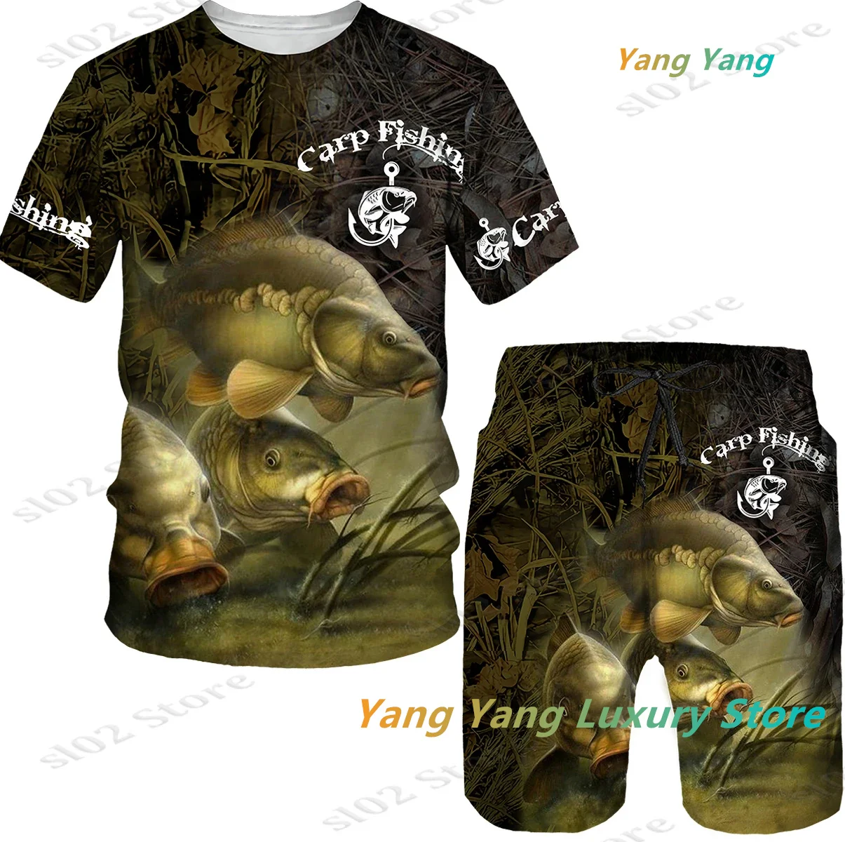 3D Print Camo Carp Fishing Men Women Tee/Shorts/Set Casual Harajuku Streetwear Tracksuit Outdoor Fishing Hunting Camping Clothes