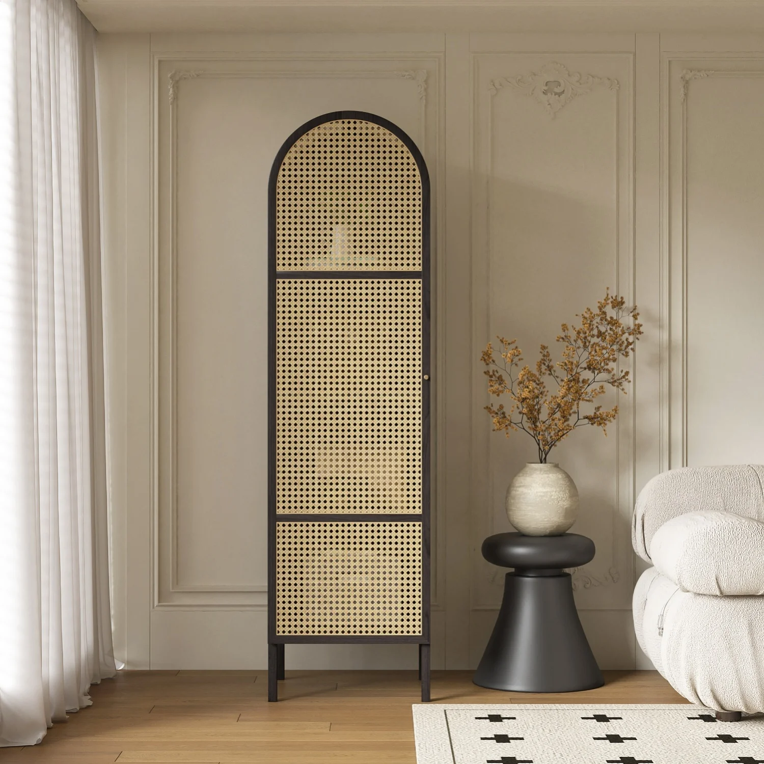 Customizable solid wood rattan wardrobe storage small apartment