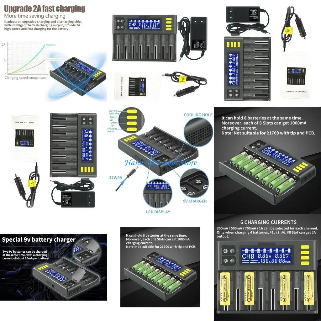 

H37F Lii 8 Channel Battery Charging LCD Readout For Li NiMH 9V Cells