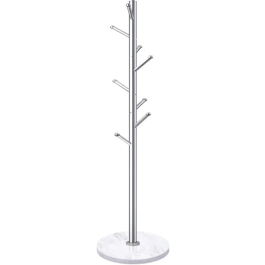 

Metal Coat Rack Stand with Natural Marble Base, Stainless Steel Freestanding Clothes Tree Hanger with 8 Hooks, Hall Hanger for C
