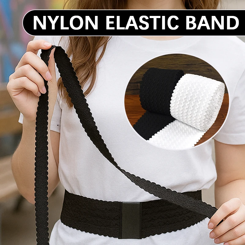 

Meetee 1/2/5/10M 40-70mm Width Elastic Band Waistband Spring Webbing Tape Wave Nylon Rubber Bands DIY Clothes Sewing Accessories