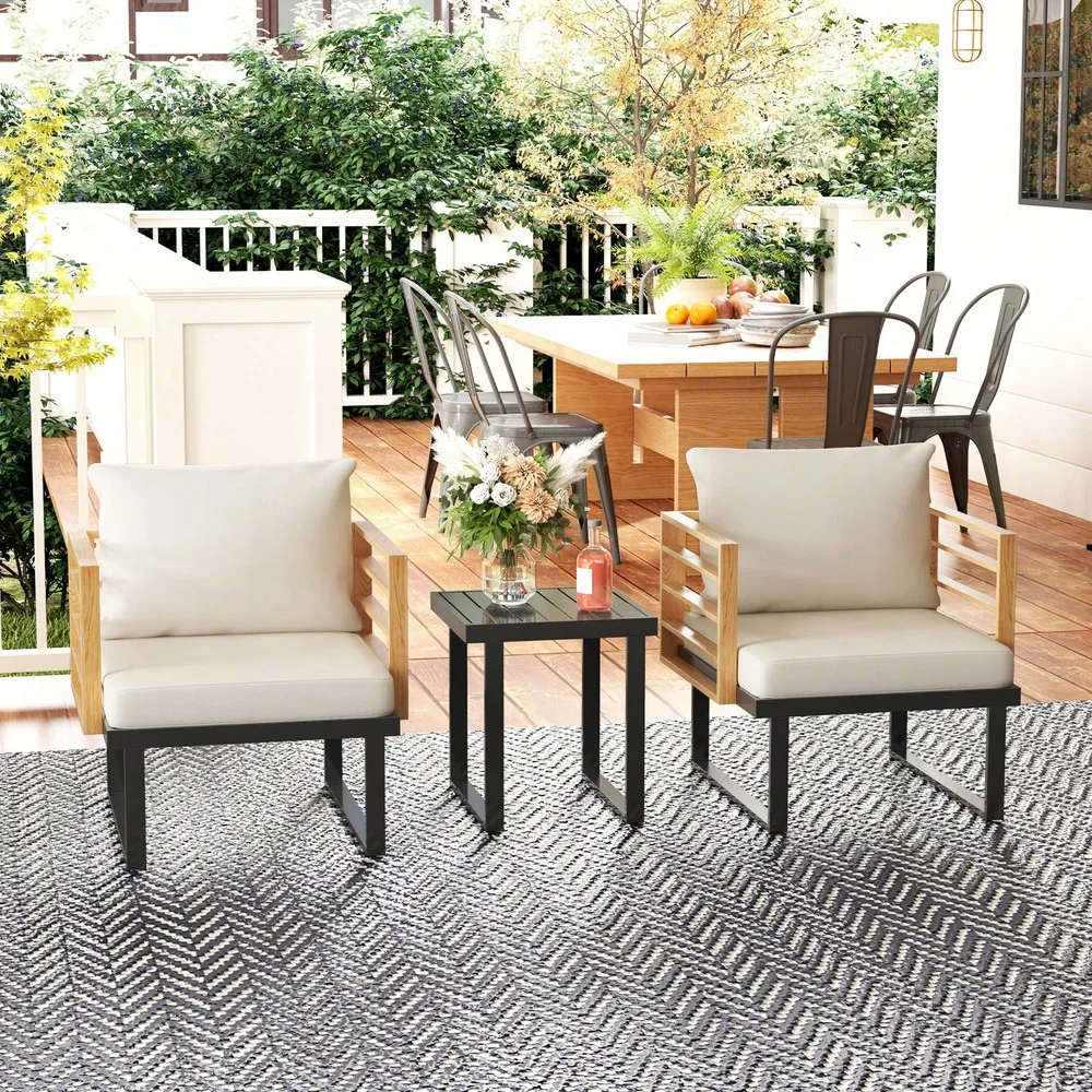 

Metal Outdoor Bistro Set, Small Patio Set with Cushions,