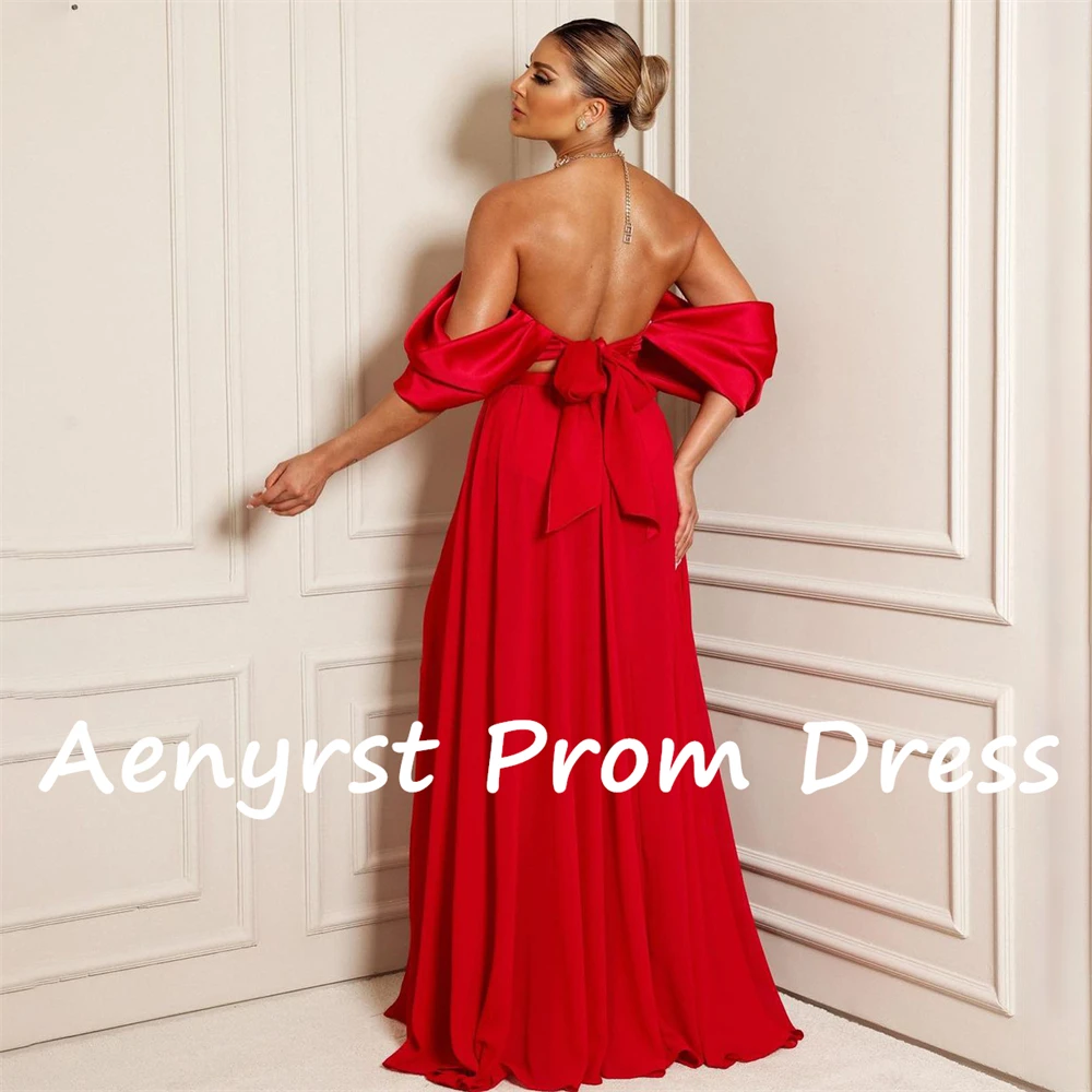 Aenyrst-Vestidos de Fiesta de satén con hombros descubiertos, traje Sexy rojo con escote en V profundo, abertura lateral, longitud hasta el suelo, personalizado