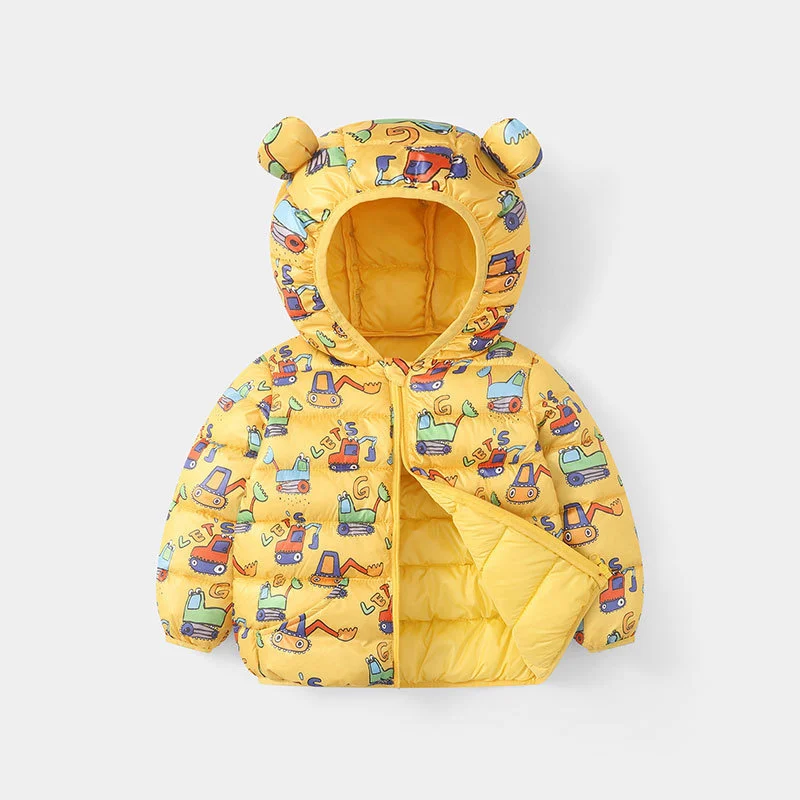 Baby Girls Boys Hooded Down Jackets Kids Thin Zipper Coats Spring Autumn Cartoon Warm Outerwear Children Clothes 2-6 Years