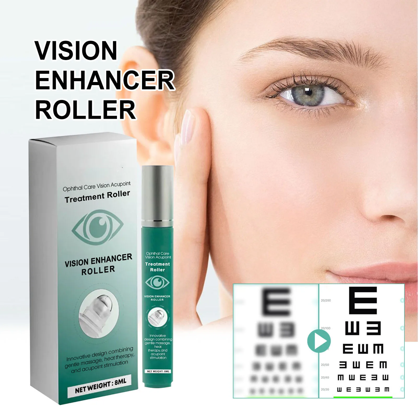 3pcs Vision Enhance Massage Roller Reduce Dryness Fatigue Eye Clarity Enhance Roller 8ml Vision Enhance Roller Eye Roller Serum