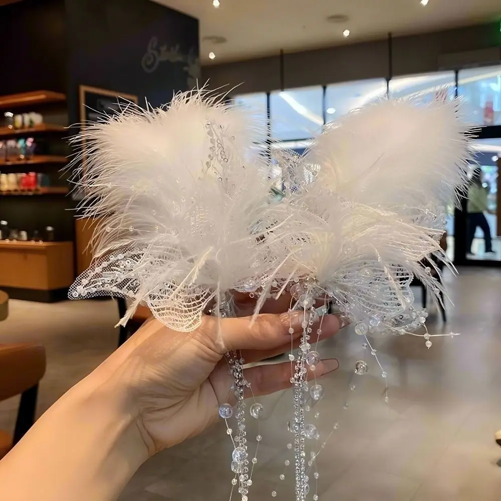 

1 Pair White Butterfly Tassel Hair Clips Butterfly Tassel Crystal Beads Tassel Butterfly Hair Ornaments Butterfly