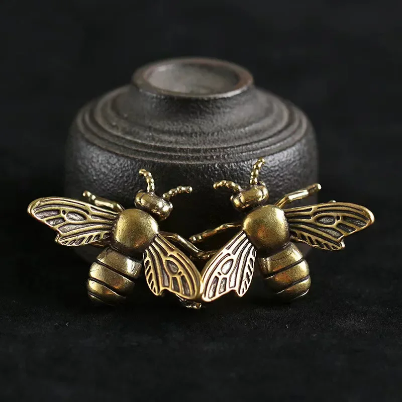 New Brass Insect Honeybee Figurines Miniatures Tea Pet Funny Beetle Crafts Collection Desktop Small Ornaments Home Decorations