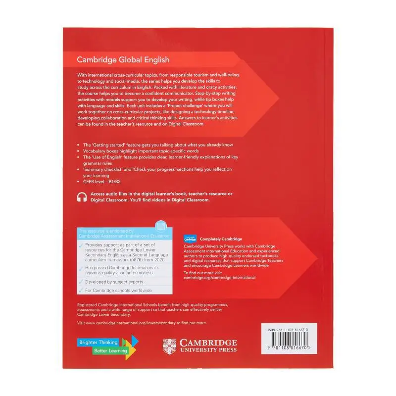 كتاب كامبريدج جلوبال لمتعلمي اللغة الإنجليزية 9 مع الوصول الرقمي لمدة عام واحد مطبعة جامعة باركر كريستوفر كامبريدج 9781108816670