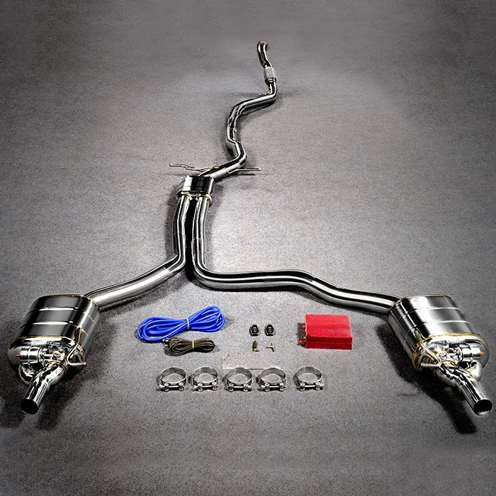 Super Racing Tailpipe Exhaust System For AUDI A7 Valve Exhaust Cat Back With Quad Double Tip