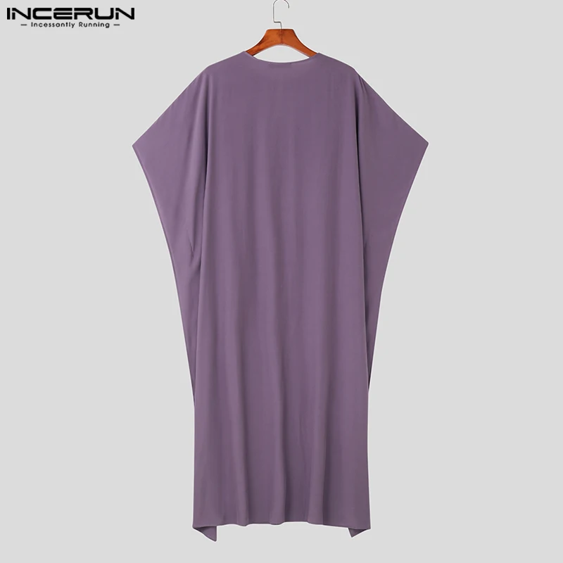 INCERUN 2023 stile musulmano Isiamic arabo caftano nuovo Mens stile lungo caftano abito Casual maschile solido manica corta Jubba Thobe S-5XL