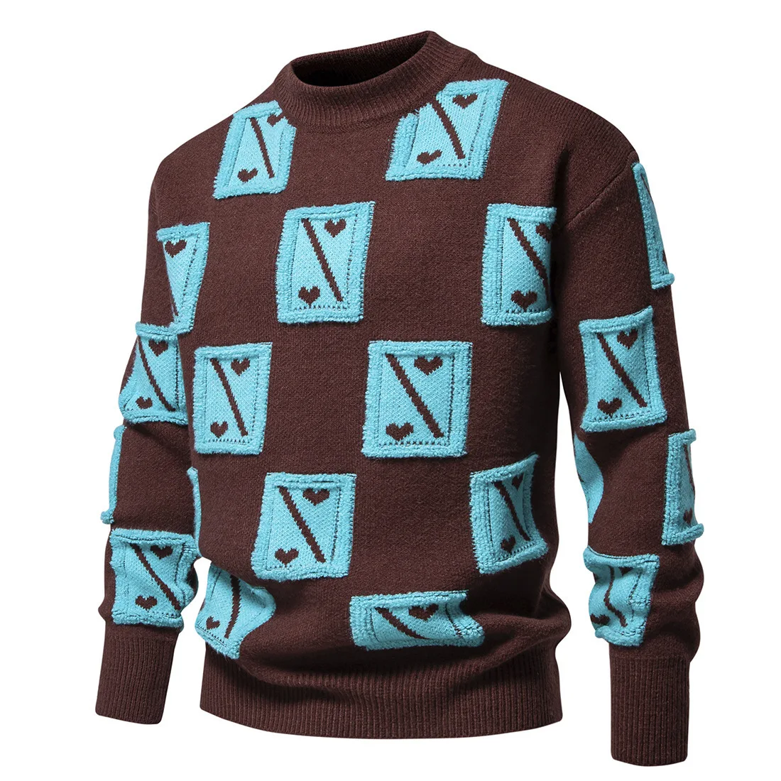 Maglieria priming scozzese di nuova moda autunno e inverno da uomo, maglione pullover lavorato a maglia a maniche lunghe con collo rotondo casual spesso color incantesimo