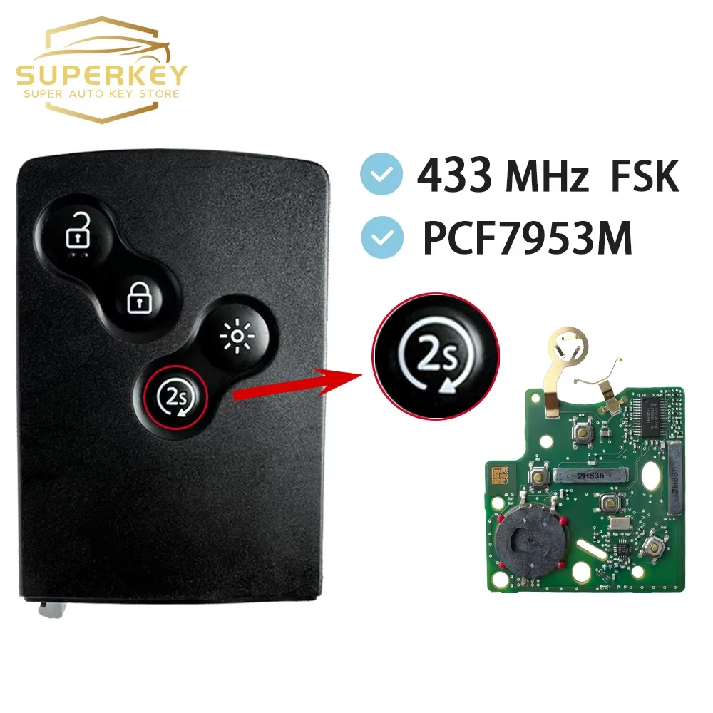 

SUPERKEY Original Smart Key For Renault Clio IV Captur Kadjar 2009 - 2017 Keyless PCF7953M 4A Chip 433 MHZ Remote Start Buttons