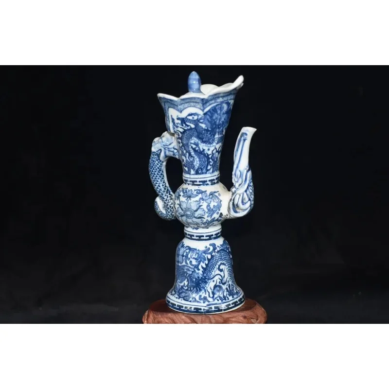 Chinese Antique Handmade Dragon Design Blue and White Porcelain QianLong Folk Art Collection Modern Retro Crafts