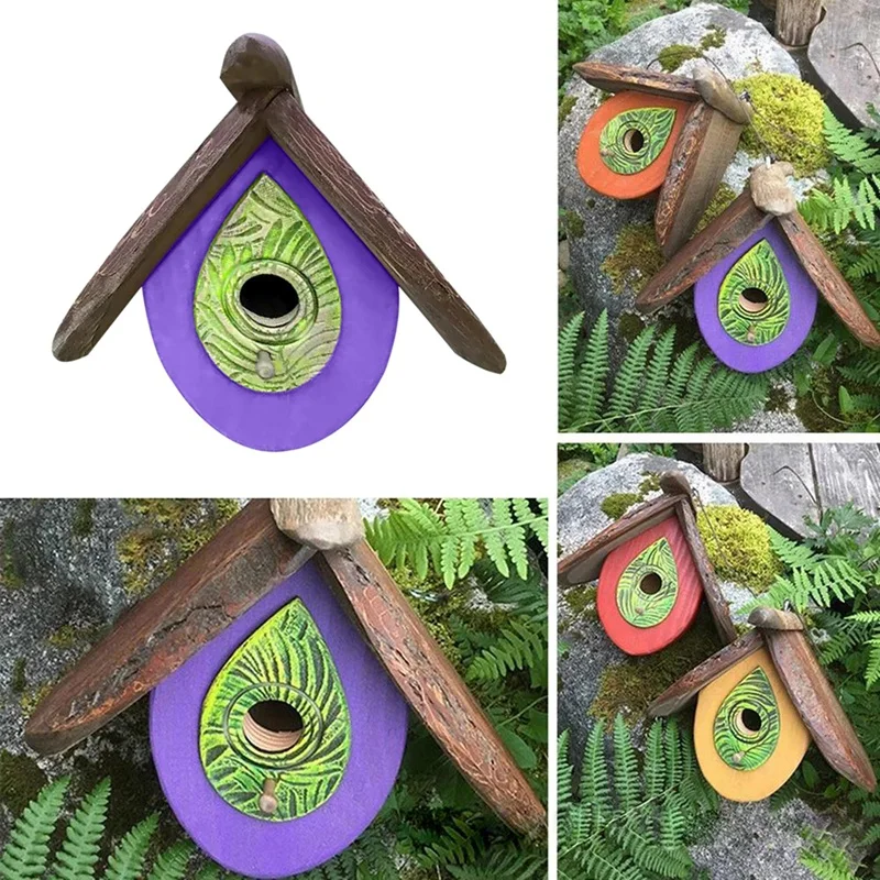 New-Hand Carved Wood Birdhouse Creative Outdoor Hanging Birdhouse Ornament For Garden Courtyard Terrace Decoration