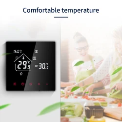 Tuya WiFi Smart Thermostat LCD Black Display Water Heating Gas Fireplace Temperature Touch Control Voice Control Home Decor