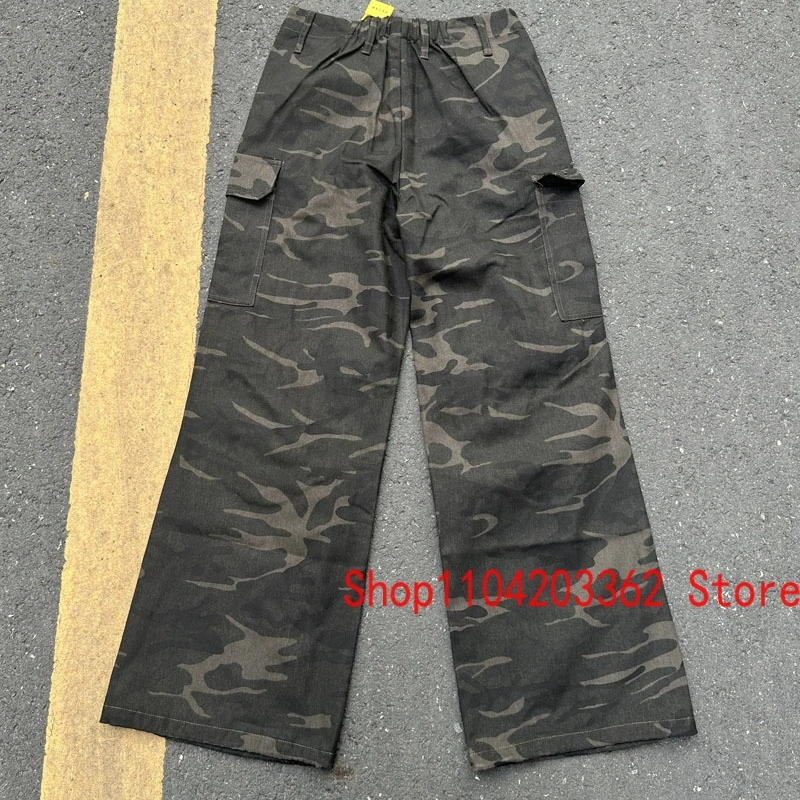 Retro Camo Kanye West Straight Pants High Street Hip Hop Style Pleated Casual Long-pants Multi-pocket Trousers Men's Streetwear