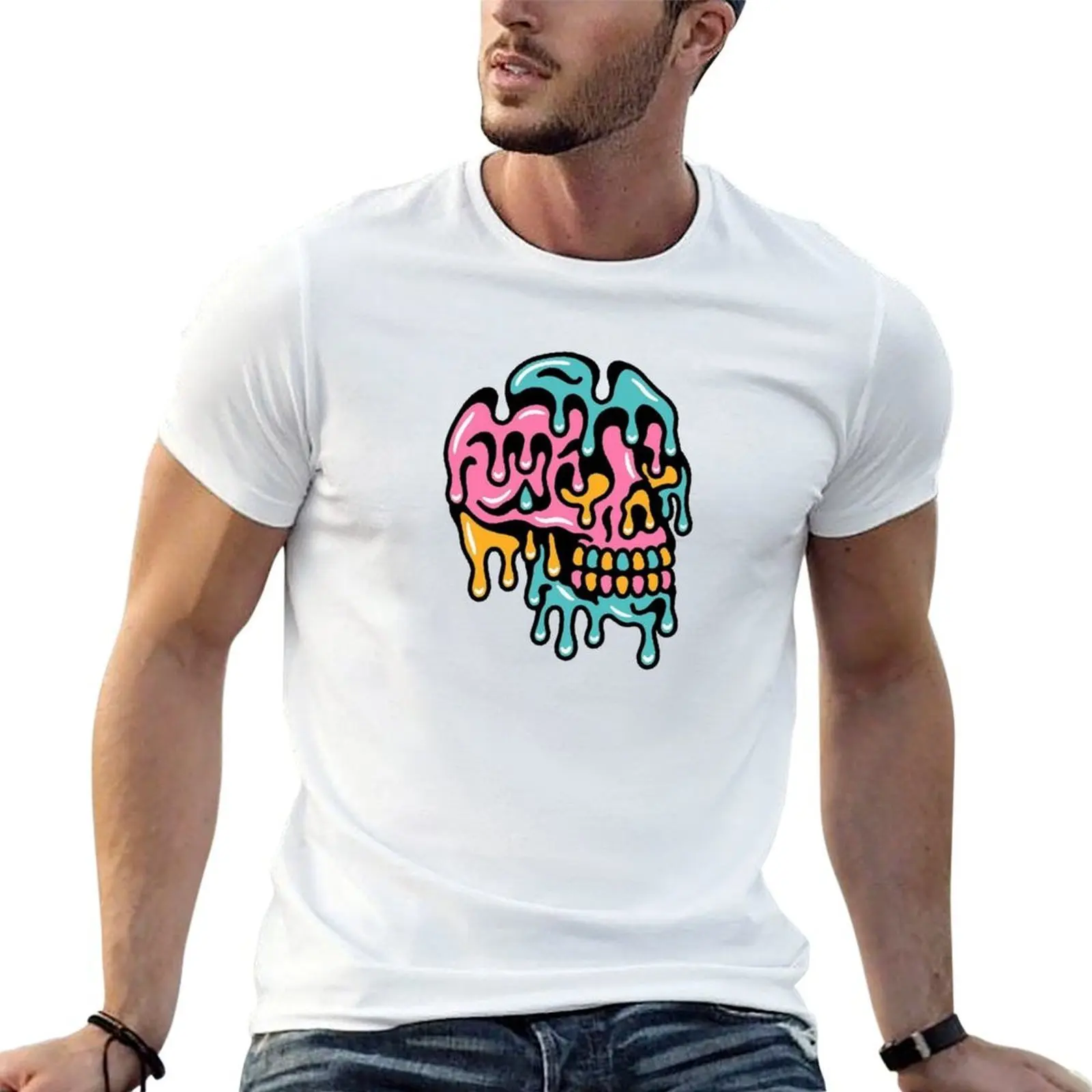 Colourful Melting Skull T-Shirt t shirts for man cotton funny funny t shirts cotton T-Shirt