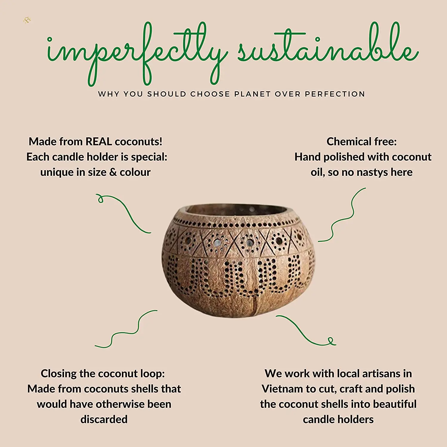 

Подсвечники BABQ из кокосовой скорлупы (набор из 3 шт.) с ароматическими свечами-фонариками с ароматом кокоса - декор в стиле бохо, подсвечники для вотивных свечей